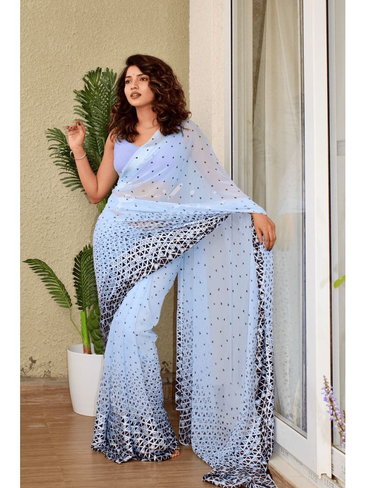     			Sitanjali Georgette Printed Saree With Blouse Piece - SkyBlue ( Pack of 1 )