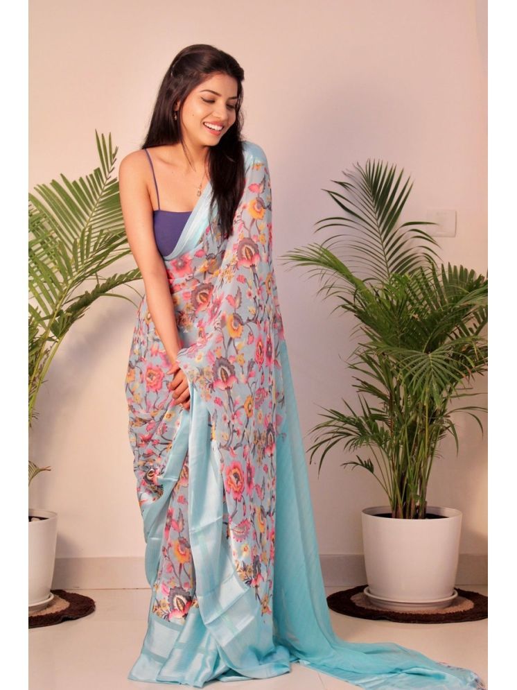     			Sitanjali Georgette Printed Saree With Blouse Piece - Turquoise ( Pack of 1 )