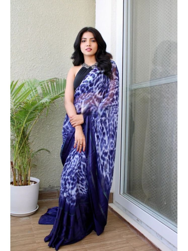     			Sitanjali Georgette Printed Saree With Blouse Piece - Navy Blue ( Pack of 1 )