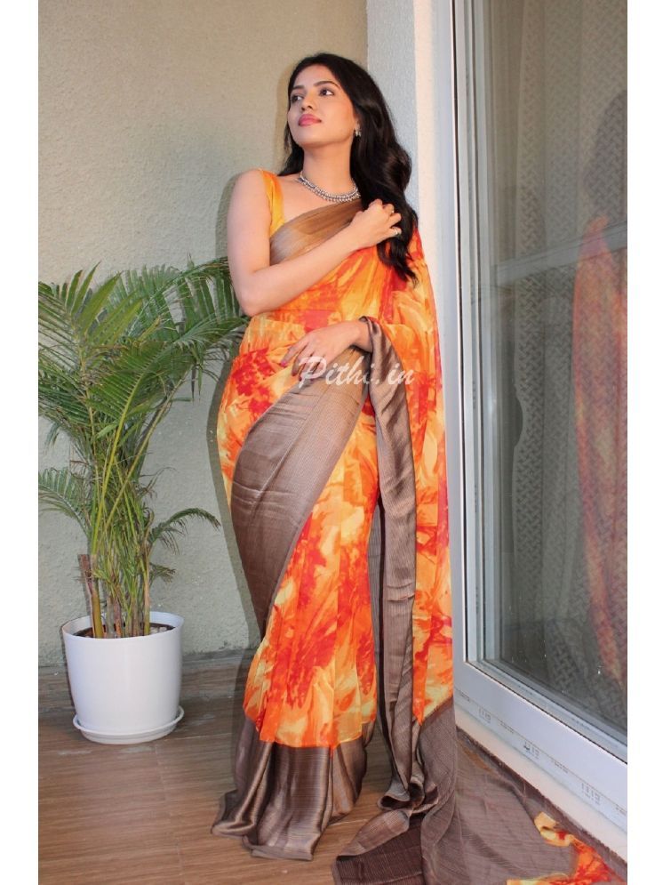     			Sitanjali Georgette Printed Saree With Blouse Piece - Orange ( Pack of 1 )