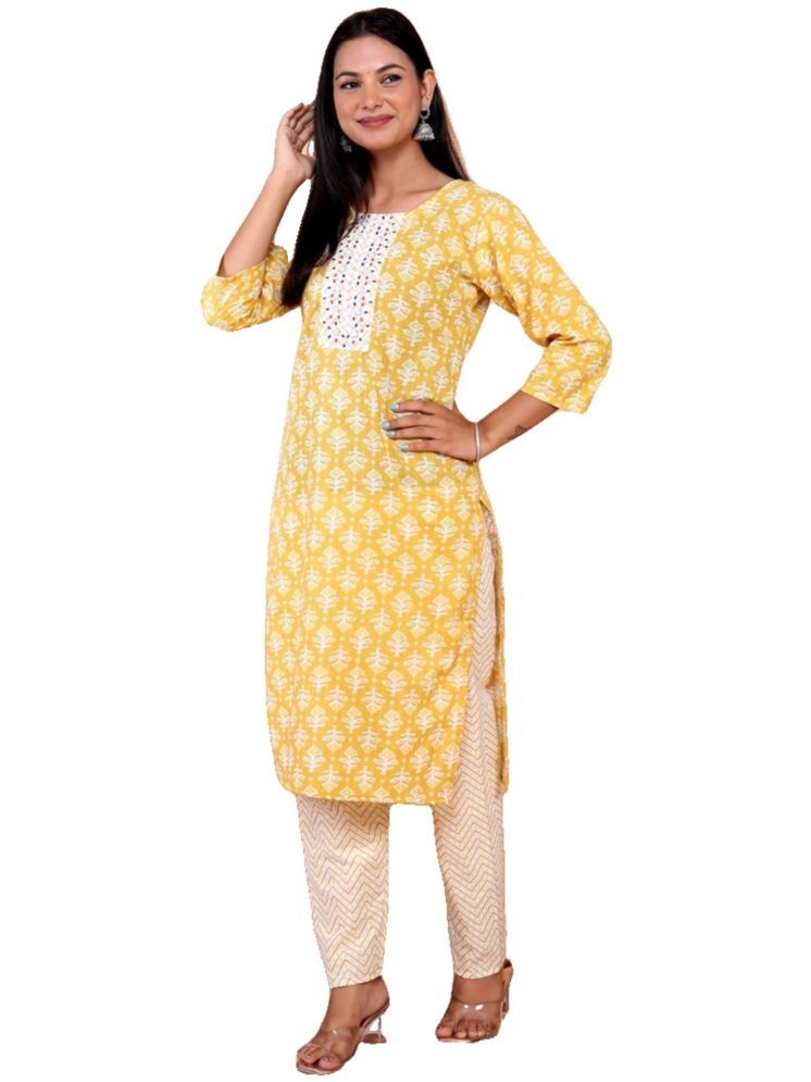     			SHIPYA Cotton Printed Kurti With Pants Women's Stitched Salwar Suit - Yellow ( Pack of 1 )