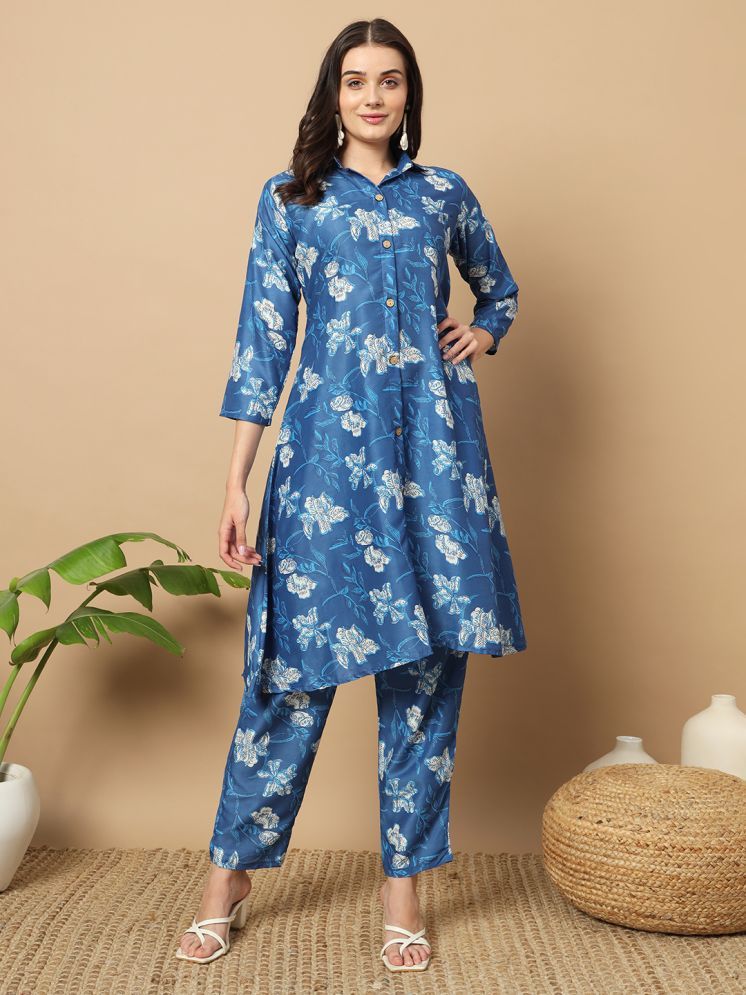     			MORLY Cotton Printed Kurti With Pants Women's Stitched Salwar Suit - Navy ( Pack of 1 )