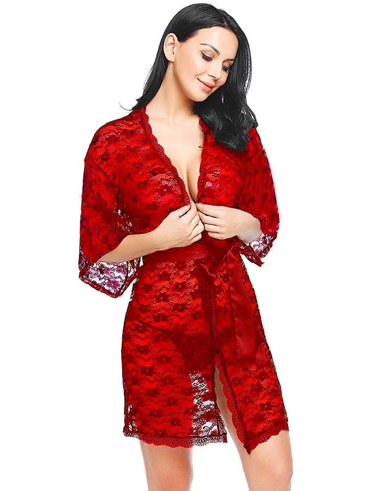     			PYXIDIS Red Net Women's Nightwear Baby Doll Dresses Without Panty ( Pack of 1 )