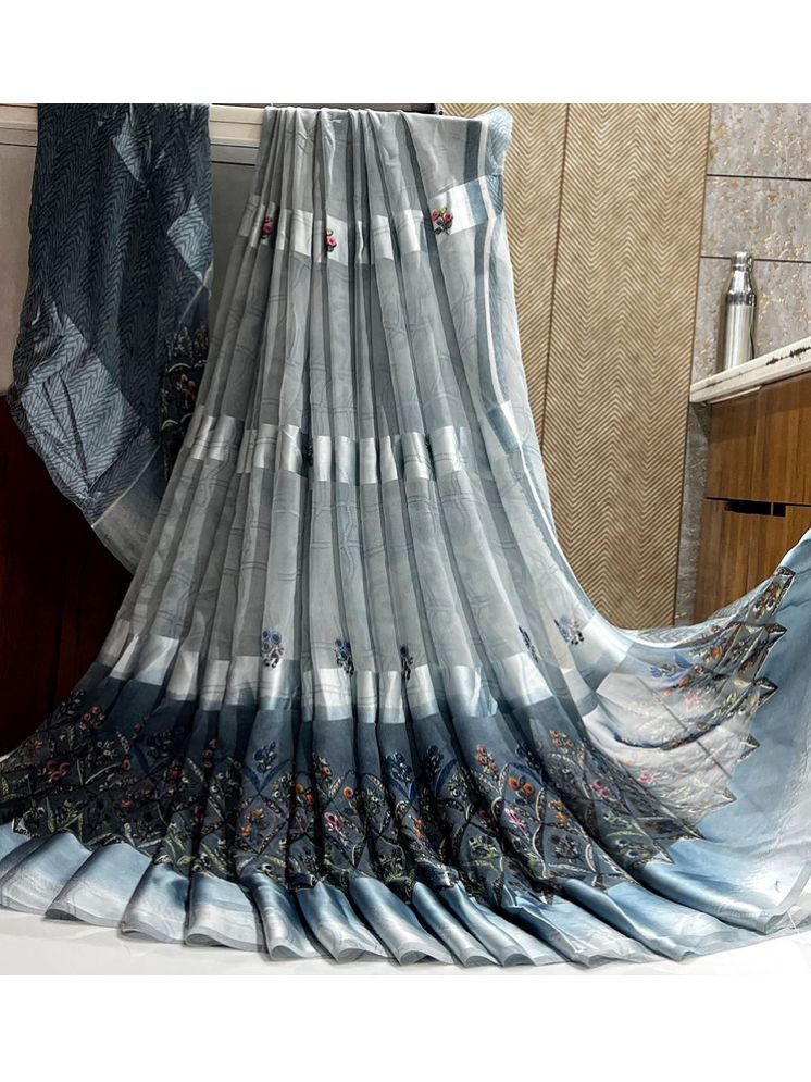     			Sitanjali Lifestyle Georgette Printed Saree With Blouse Piece - Grey ( Pack of 1 )