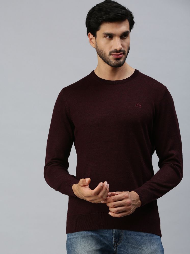     			98 Degree North Woollen Round Neck Men's Full Sleeves Pullover Sweater - Maroon ( Pack of 1 )