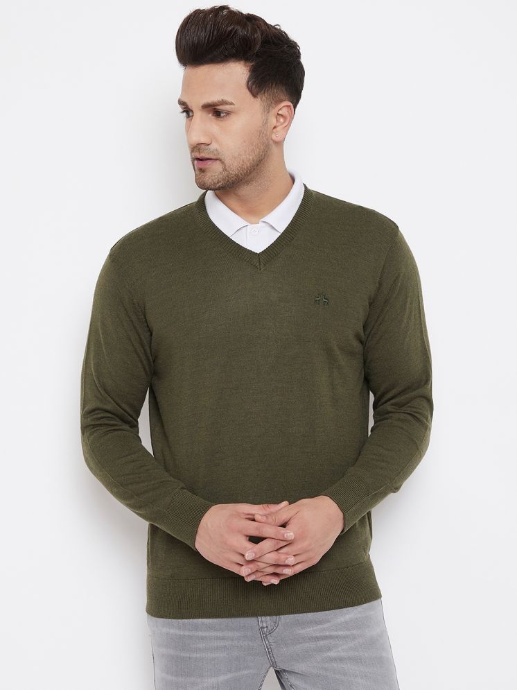     			98 Degree North Woollen V-Neck Men's Full Sleeves Pullover Sweater - Olive ( Pack of 1 )