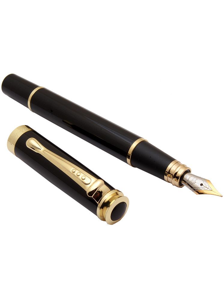     			Jinhao 500 Shine Black Metal Body Fountain Pen With Dualtone Fine Nib & Golden Trims