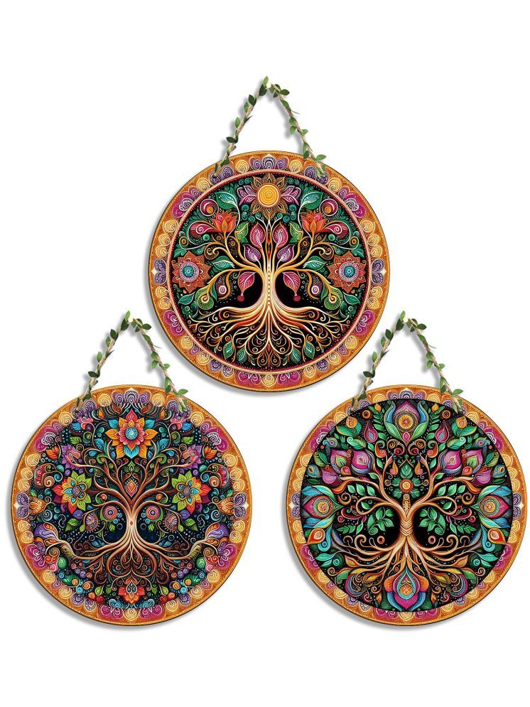     			Suveharts Wood Set of 3 Circle Wall Hanging Wall Sculpture Beige - Pack of 3