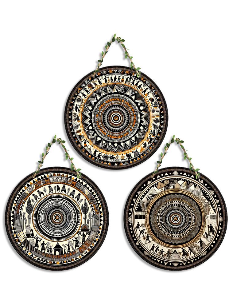     			Suveharts Wood Set of 3 Circle Wall Hanging Wall Sculpture Dark Blue - Pack of 3