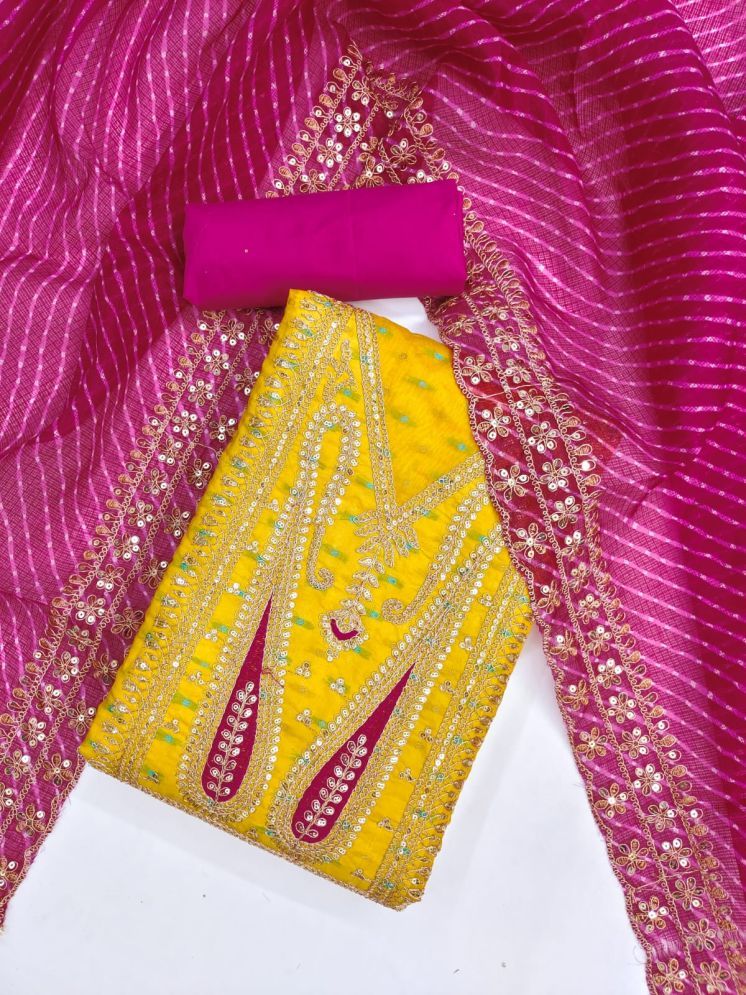     			ALSHOP Unstitched Chanderi Embellished Dress Material - Yellow,Pink ( Pack of 1 )