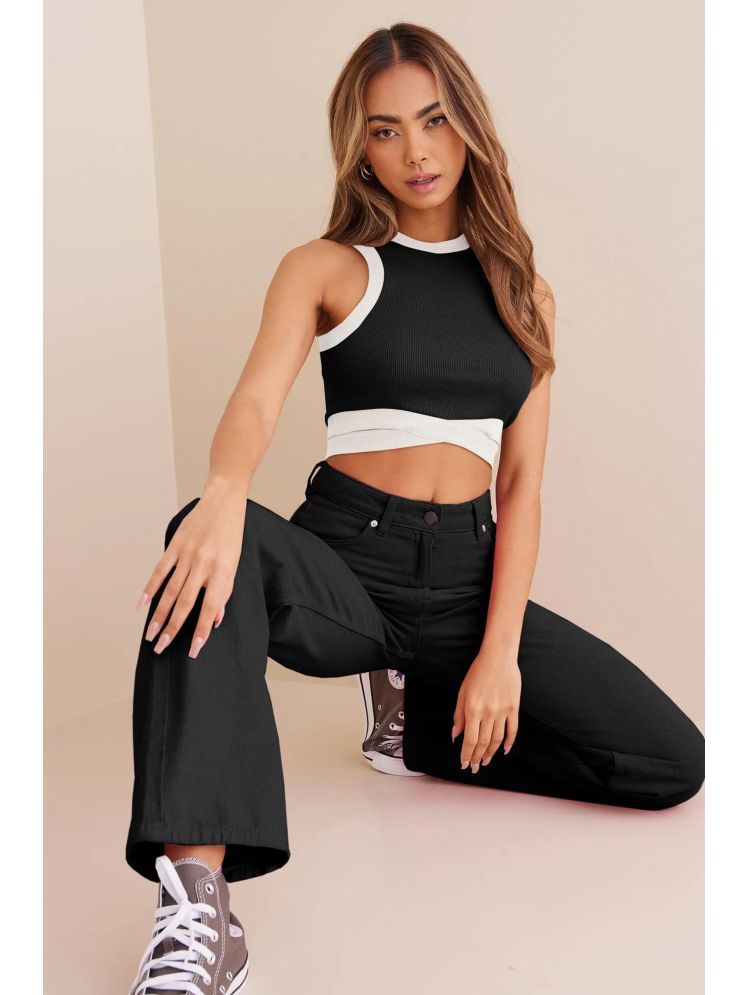     			Lime Black Cotton Blend Women's Crop Top ( Pack of 1 )