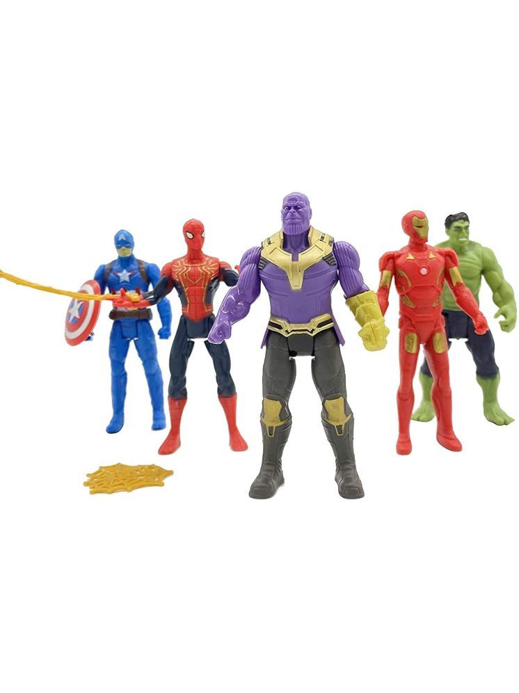     			Seema Kitchenware Avengers Hero Action Figure of 5 Super Heroes Captain America,Iron Man,Spiderman,Hulk and Thanos Action Figure(Multicolor)Pack of 5