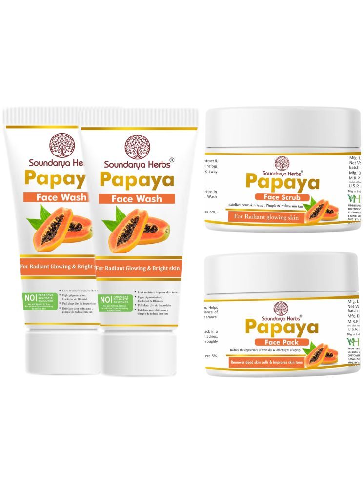     			Soundarya Herbs Papaya Face Wash 60 ml, Face Scrub 200 gm, Face Pack 200 gm Combo for Radiant Glowing Skin, Sepcial for sensitive & acne Prone Skin