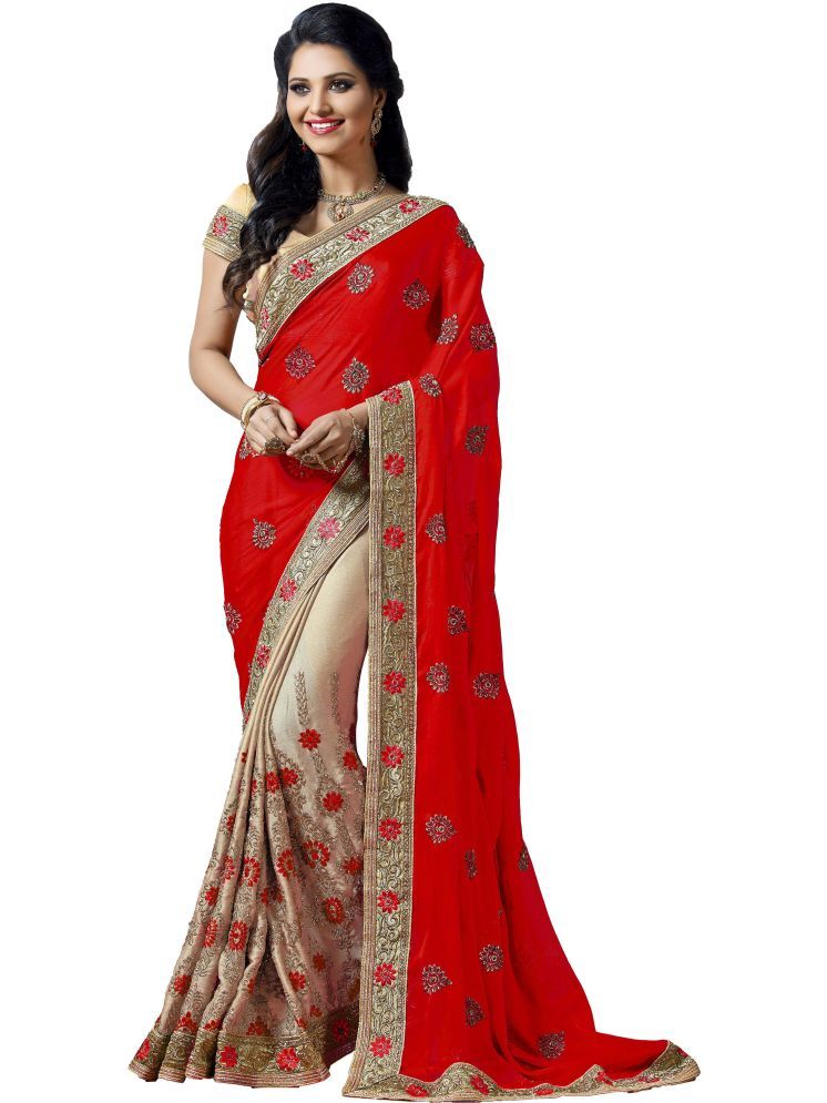     			kedar fab Pack of 1 Silk Blend Embroidered Saree With Blouse Piece ( Red )