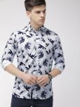 The Indian Garage Co Men White & Navy Blue Slim Fit Printed Casual Shirt