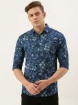 The Indian Garage Co. 100% Cotton Slim Fit Printed Full Sleeves Men's Casual Shirt - Navy Blue ( Pack of 1 )