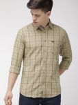 The Indian Garage Co Men Khaki & Navy Blue Slim Fit Checked Casual Shirt