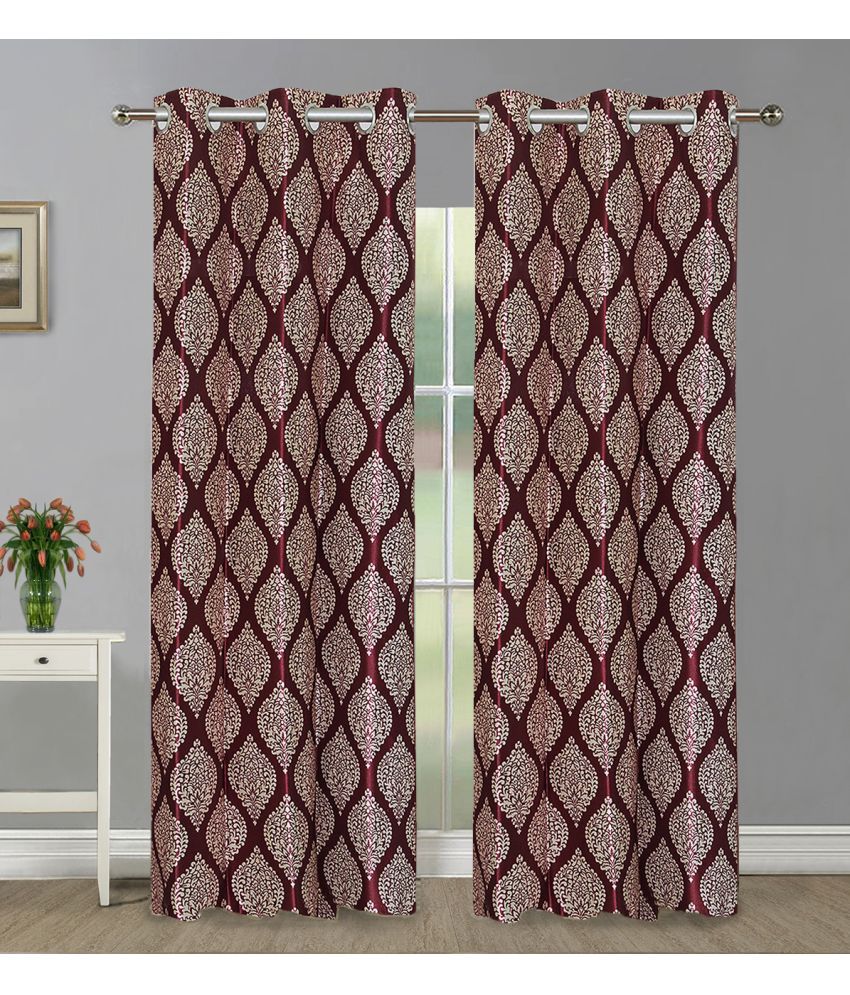     			Home Candy Set of 2 Long Door Semi-Transparent Eyelet Polyester Maroon Curtains ( 274 x 120 cm )