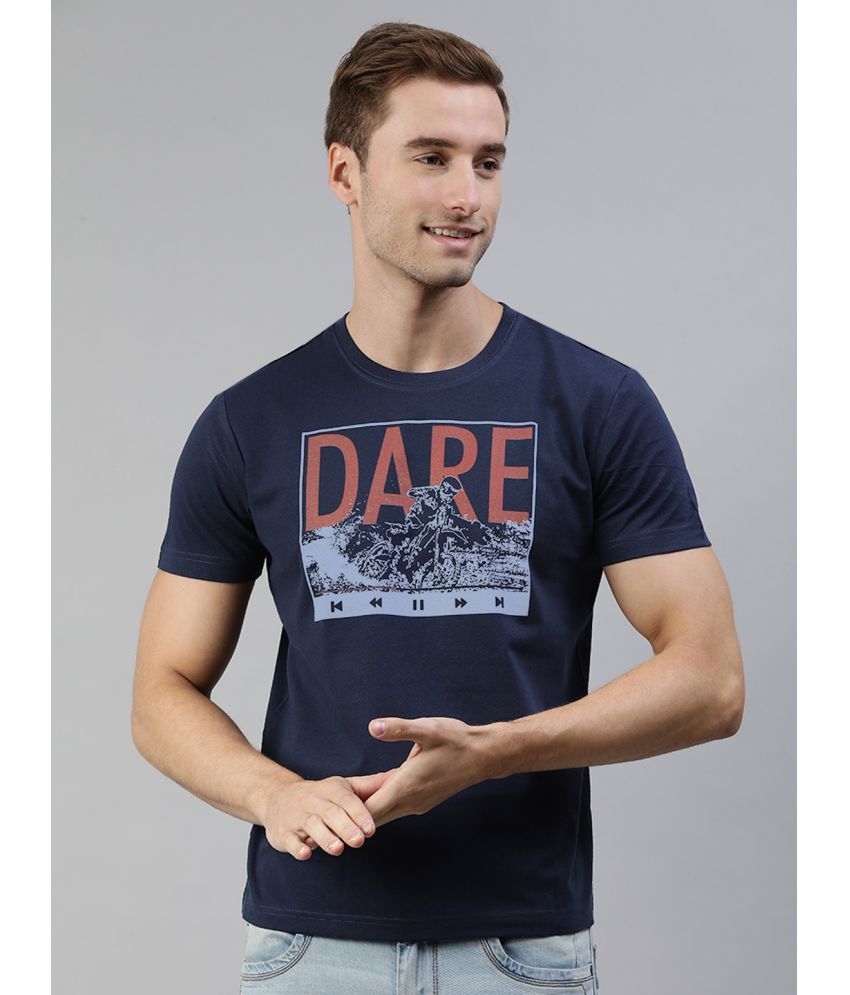     			Huetrap - Navy Blue Cotton Blend Regular Fit Men's T-Shirt ( Pack of 1 )