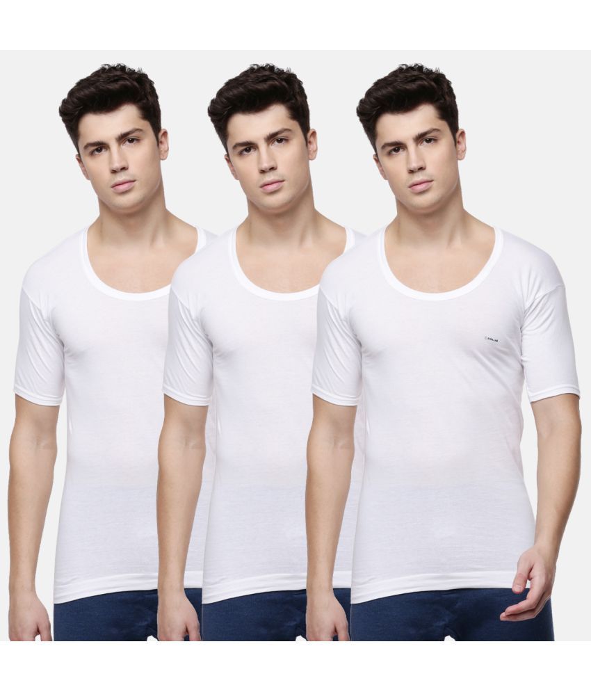     			Pack of 3 Dollar Bigboss White Solid Cotton Blend Men Vest