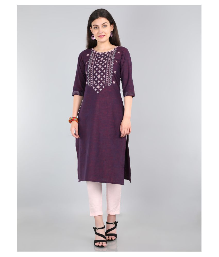     			Roar - Purple Linen Women's Straight Kurti