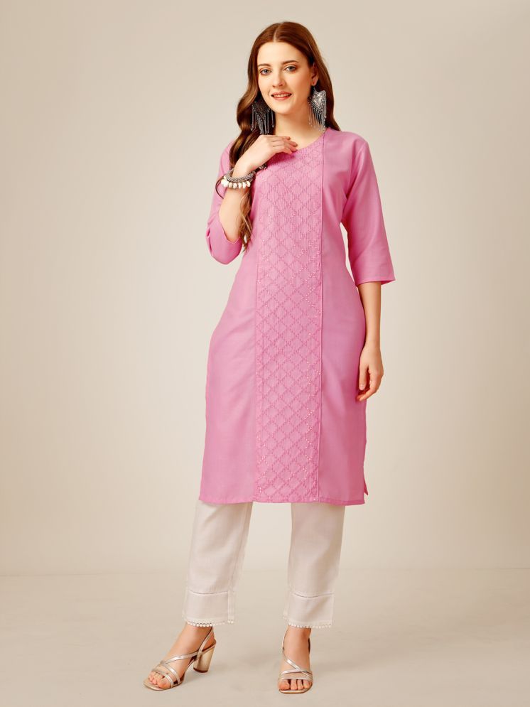     			SILK SUTRA Cotton Blend Embroidered Kurti With Pants Women's Stitched Salwar Suit - Pink ( Pack of 1 )