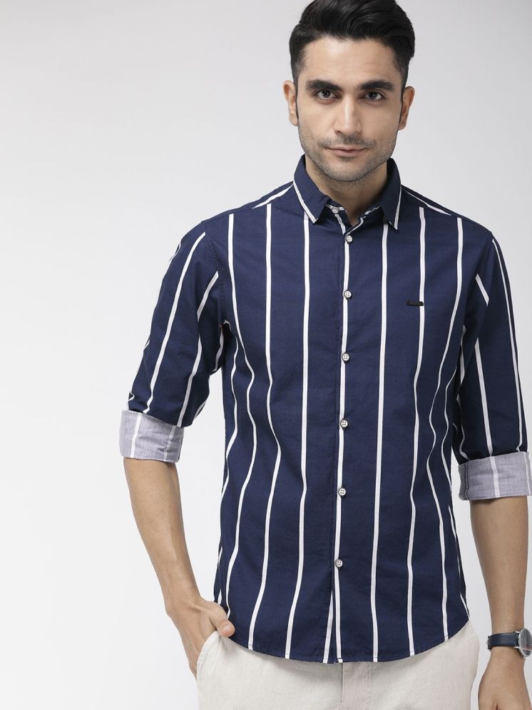     			The Indian Garage Co. 100% Cotton Slim Fit Striped Full Sleeves Men's Casual Shirt - Navy Blue ( Pack of 1 )