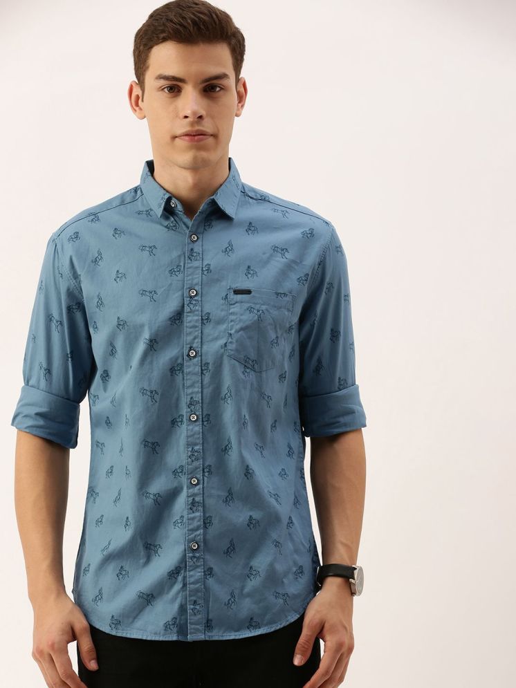     			The Indian Garage Co. 100% Cotton Slim Fit Printed Full Sleeves Men's Casual Shirt - Teal ( Pack of 1 )