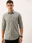 The Indian Garage Co Men Beige & Blue Slim Fit Checked Casual Shirt