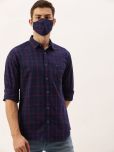 The Indian Garage Co Men Navy Blue & Red Slim Fit Checked Casual Shirt