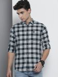 The Indian Garage Co Men Navy Blue & Off-White Checked Cotton Casual Shirt