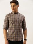 The Indian Garage Co Men Beige & Navy Blue Slim Fit Printed Casual Shirt