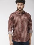 The Indian Garage Co Men Brown & White Slim Fit Striped Casual Shirt