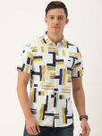 The Indian Garage Co Men White & Navy Blue Slim Fit Printed Casual Shirt