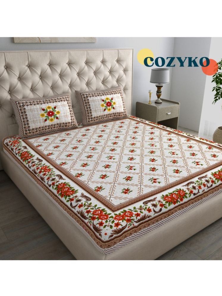     			COZYKO Cotton Floral 1 Double with 2 Pillow Covers - Off White