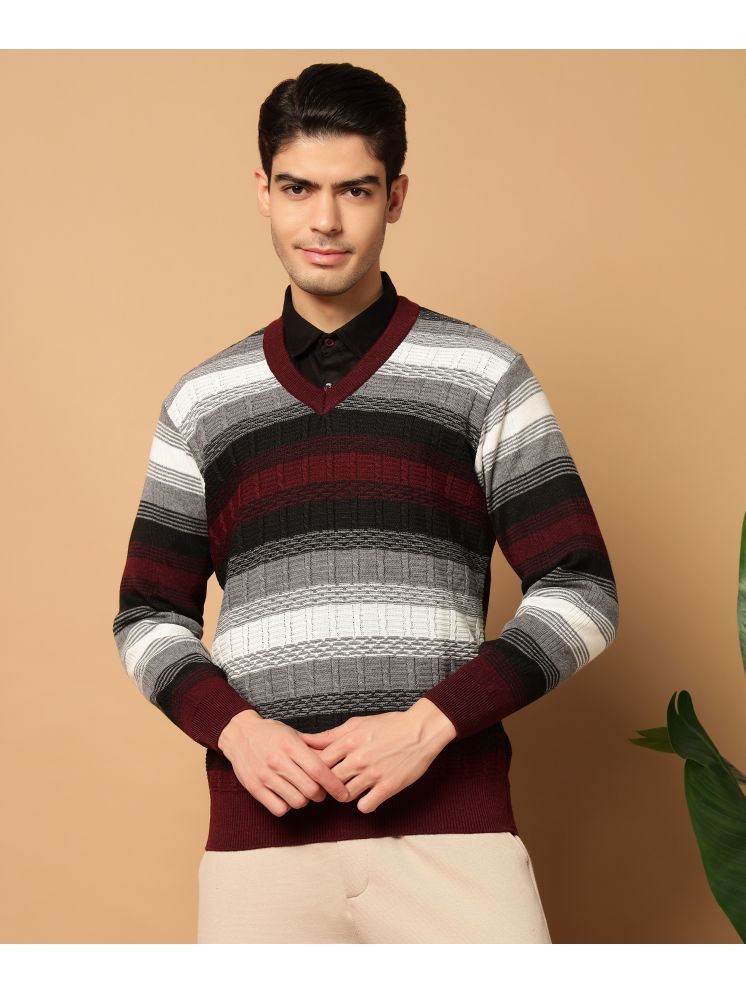     			HELL BOUND Woollen V-Neck Men's Full Sleeves Pullover Sweater - Maroon ( Pack of 1 )