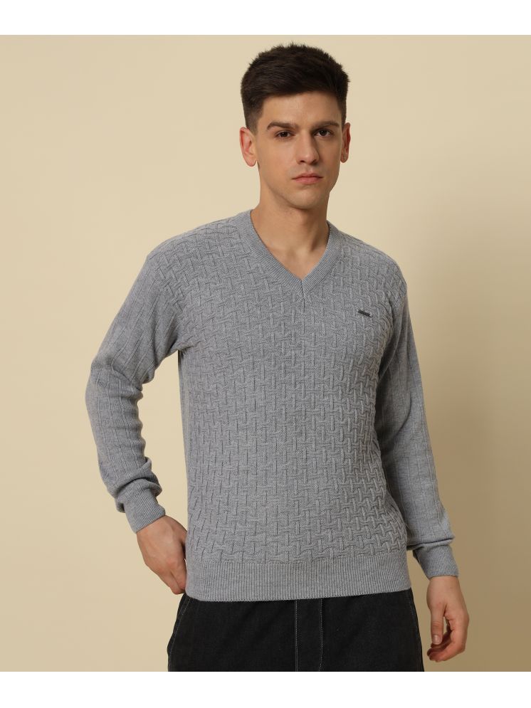     			HELL BOUND Woollen V-Neck Men's Full Sleeves Pullover Sweater - Grey ( Pack of 1 )