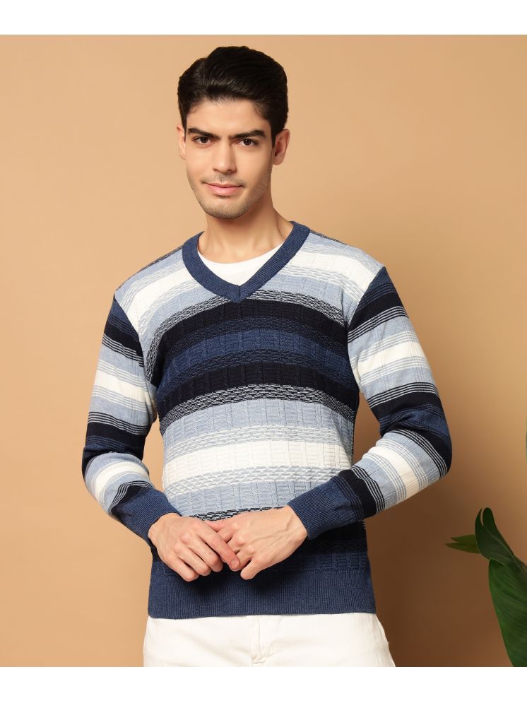     			HELL BOUND Woollen V-Neck Men's Full Sleeves Pullover Sweater - Blue ( Pack of 1 )