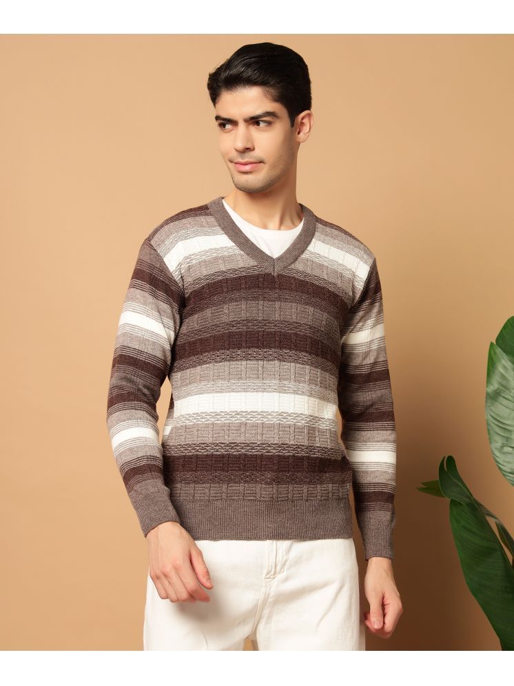     			HELL BOUND Woollen V-Neck Men's Full Sleeves Pullover Sweater - Khaki ( Pack of 1 )