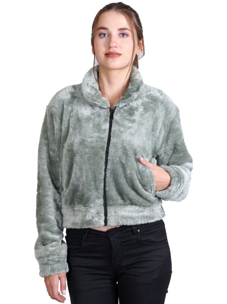     			Looks United Faux Fur Women's Zippered Sweatshirt ( Green )