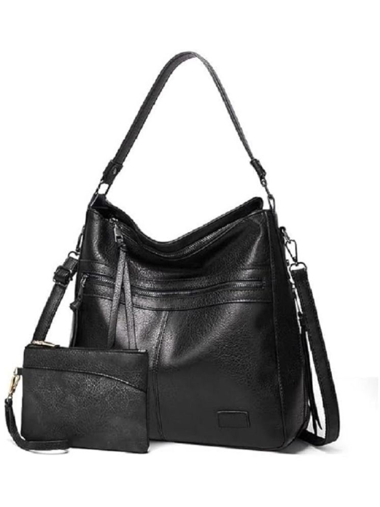     			SAKWOODS Hobo Bag PU Set of 1 ( Black )