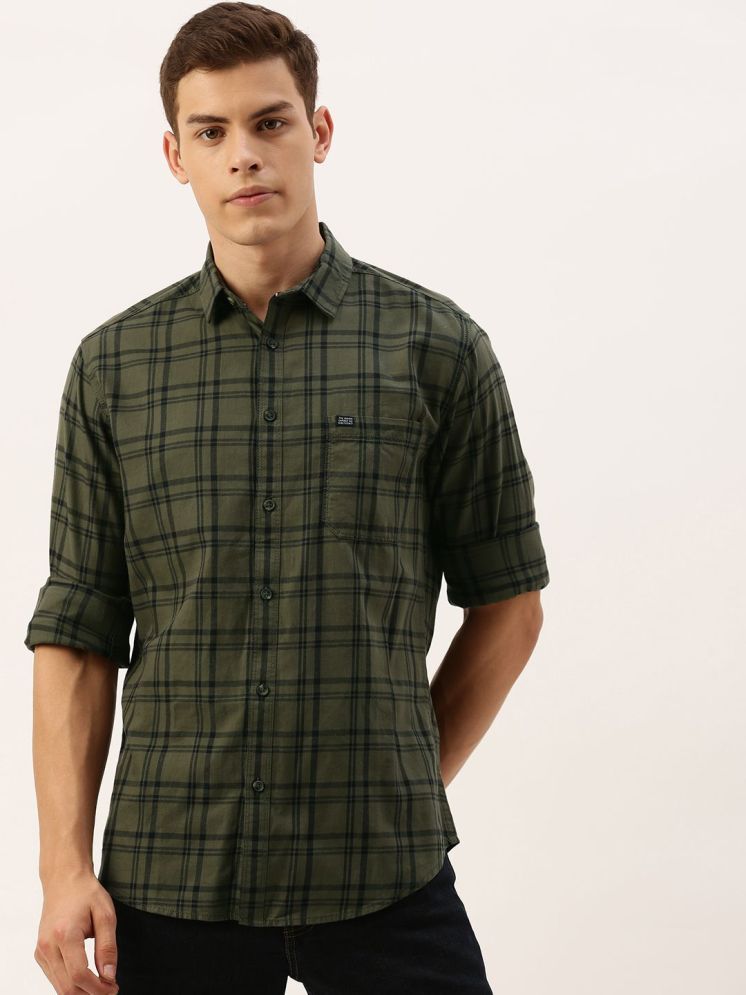     			The Indian Garage Co Men Green & Black Slim Fit Checked Casual Shirt