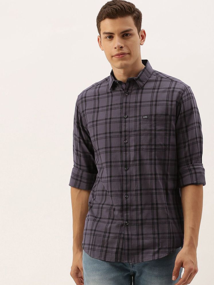     			The Indian Garage Co Men Purple & Black Slim Fit Checked Casual Shirt