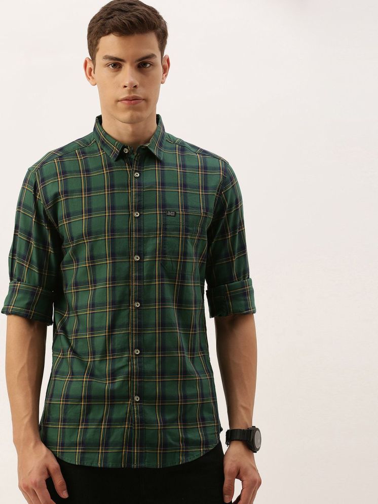     			The Indian Garage Co Men Green & Yellow Slim Fit Checked Casual Shirt