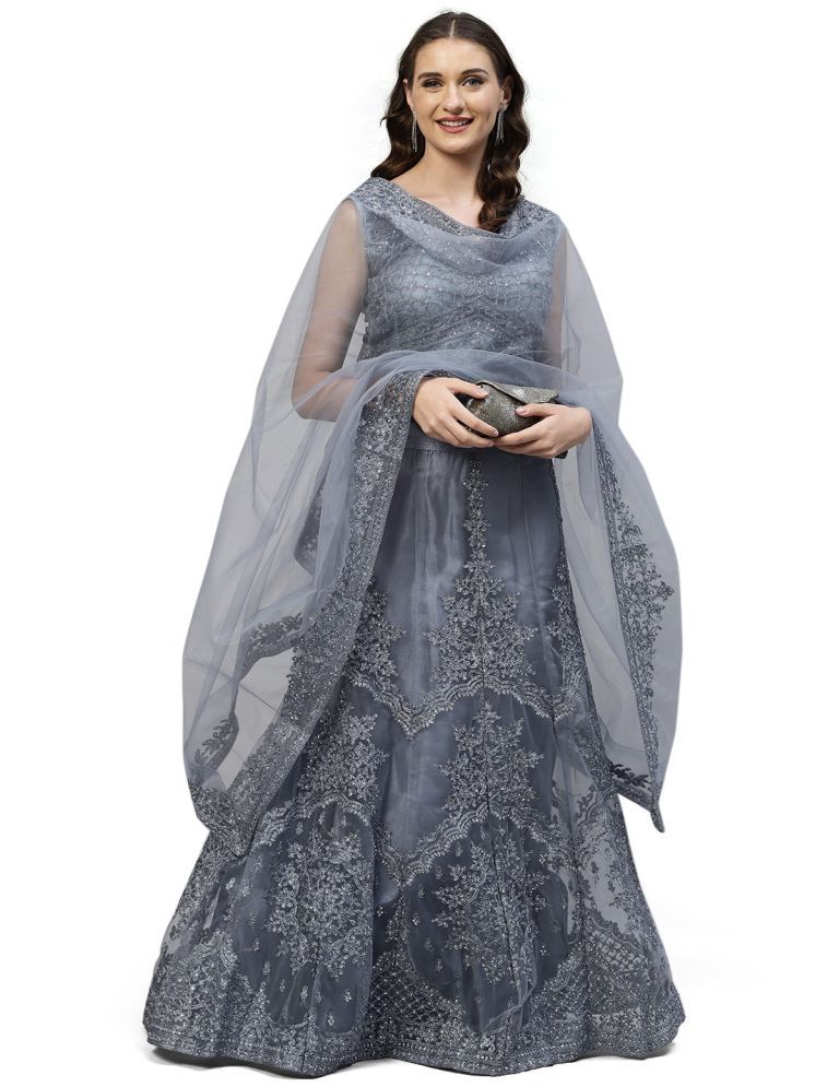     			kedar fab Grey Net Circular Semi Stitched Lehenga Single