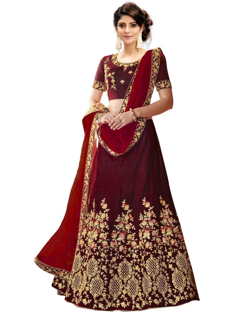     			kedar fab Maroon Silk Blends Circular Semi Stitched Lehenga Single