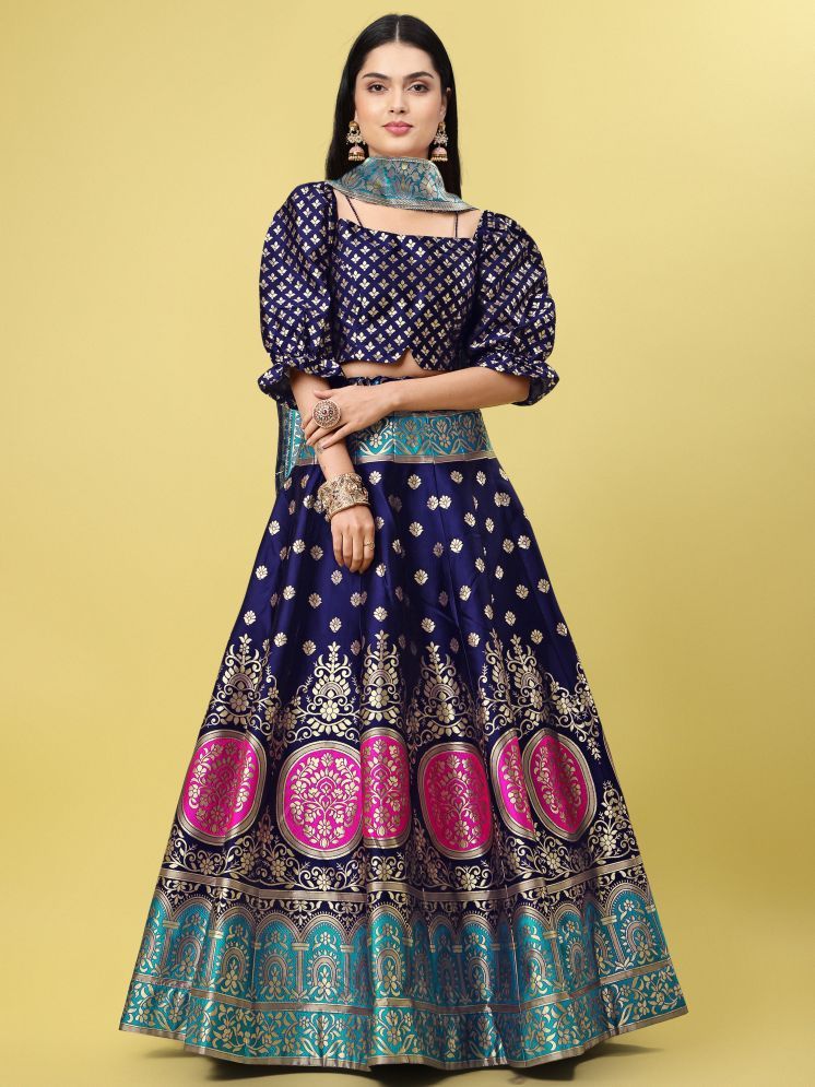     			kedar fab Navy Jacquard Circular Semi Stitched Lehenga Single