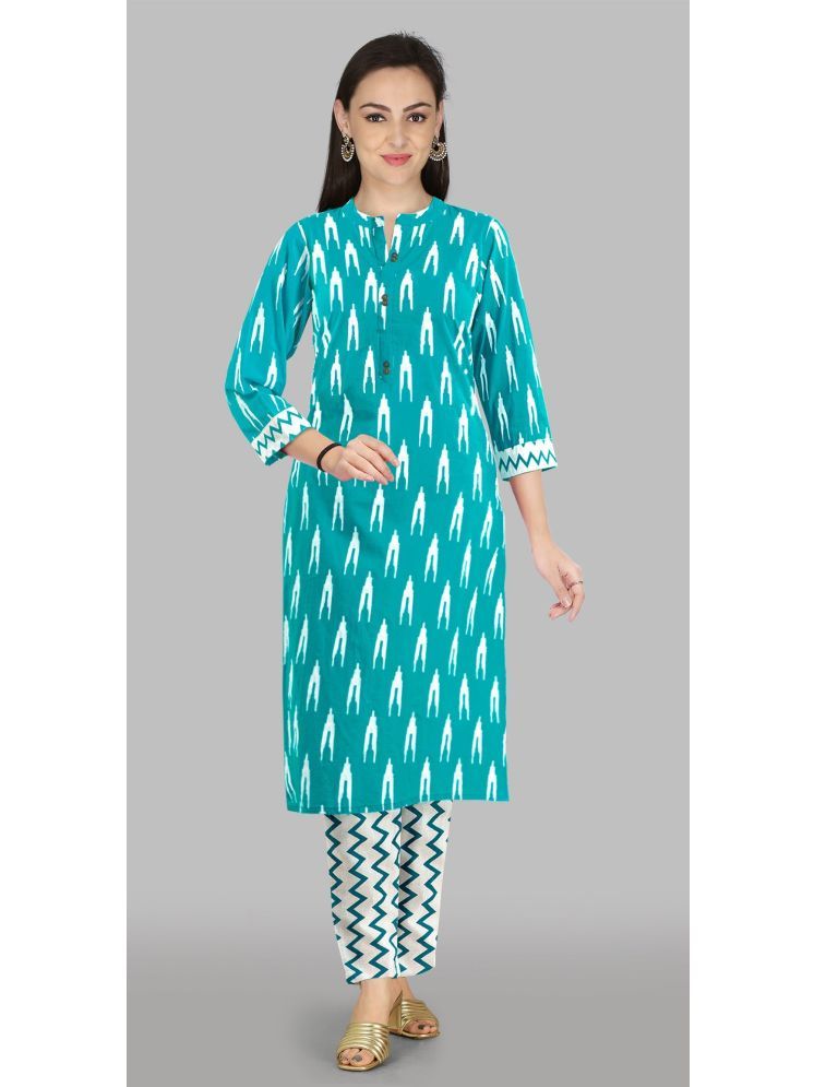     			kedar fab Pack of 1 Silk Printed Straight Women's Kurti - ( Turquoise )