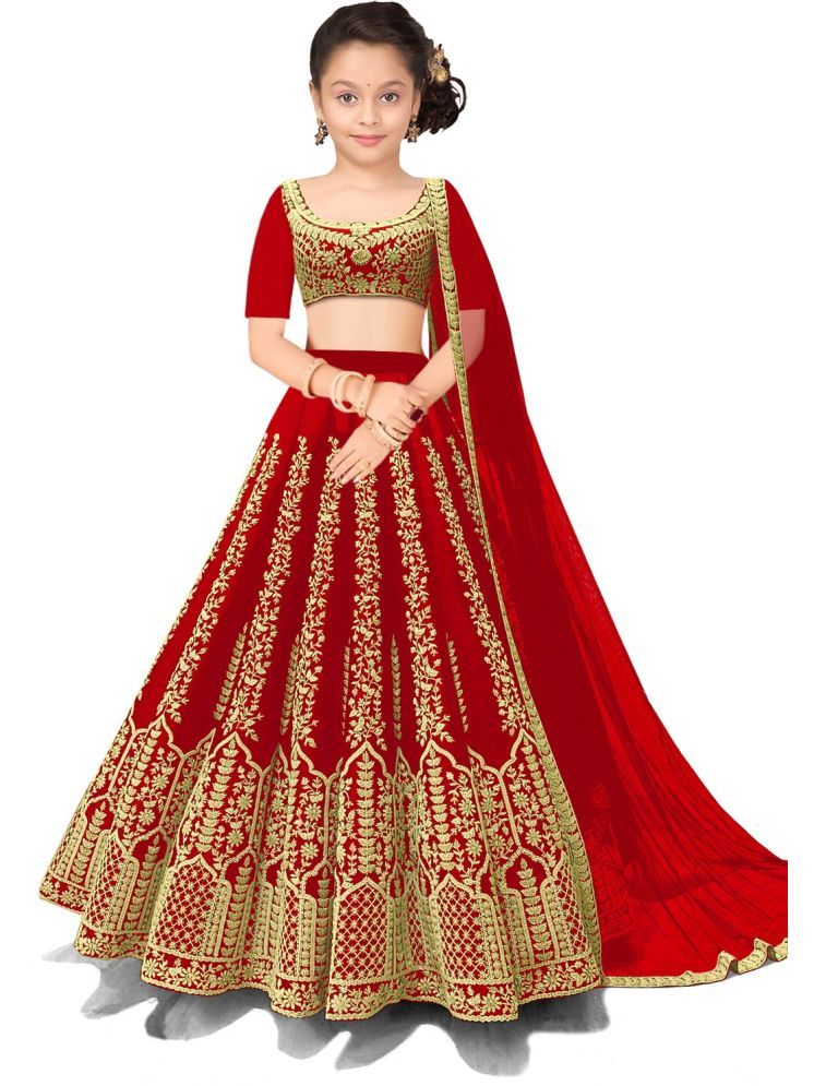     			kedar fab Silk Lehenga Choli Set For Girls ( Pack of 1 , Red )