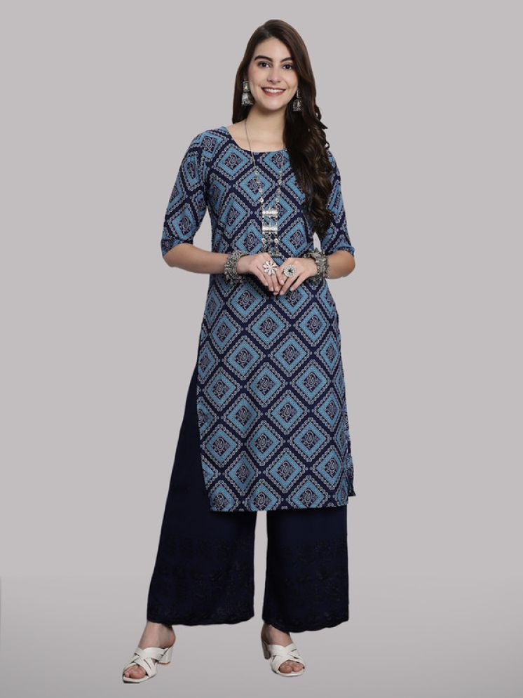     			1 Stop Fashion Pack of 1 Crepe Printed Straight Women's Kurti - ( Blue )